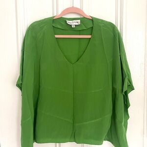 Green V-Neck Silk Women's Top